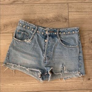 Zara Studded Light Blue Distressed Denim Shorts - Women Size 4 size 26